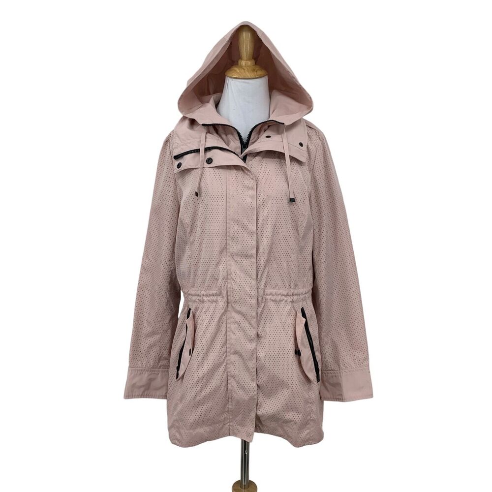 BCBGeneration Double Zip Jacket Women M Pink Snap Button Bungee Tie Waist Hoodie